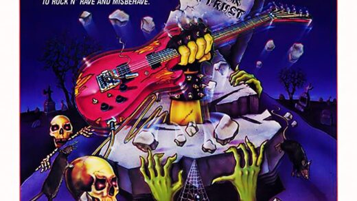 Hard Rock Zombies (1985) movie poster Text reads, "They came from the grave to rock n' rave and misbehave"